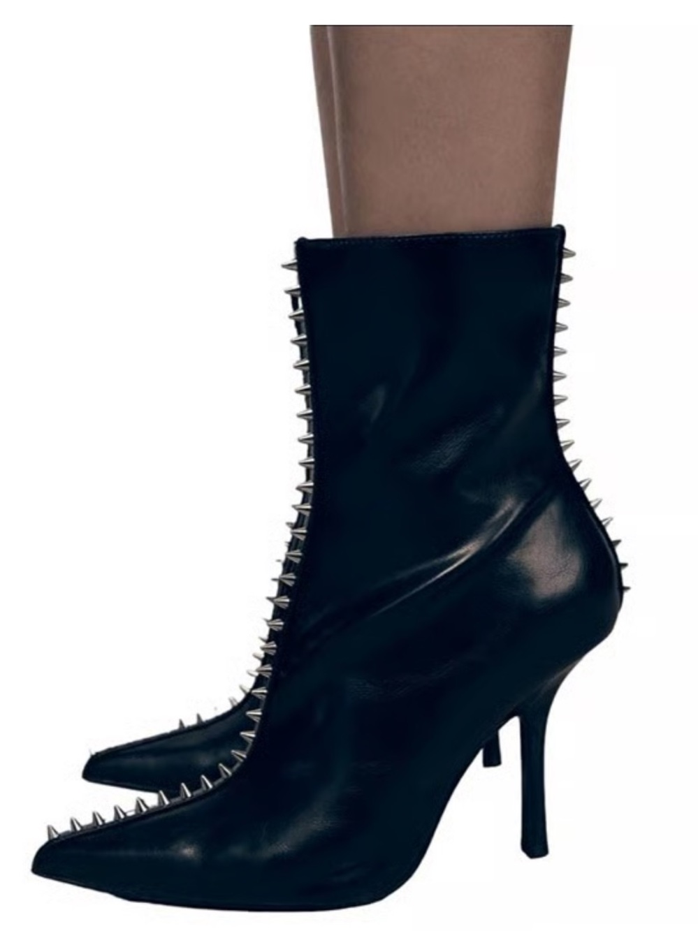 NEW ZARA Women’s Black Faux Leather Studded Mid-Calf Boots Pointed Toe Stilettos